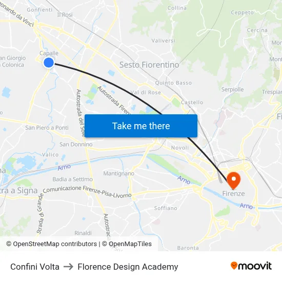 Confini Volta to Florence Design Academy map