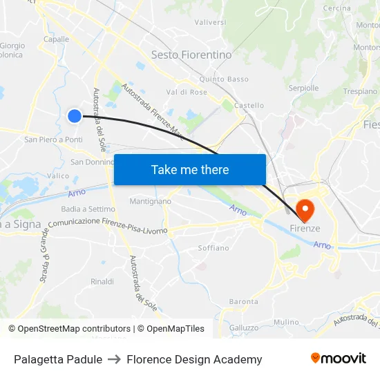 Palagetta Padule to Florence Design Academy map