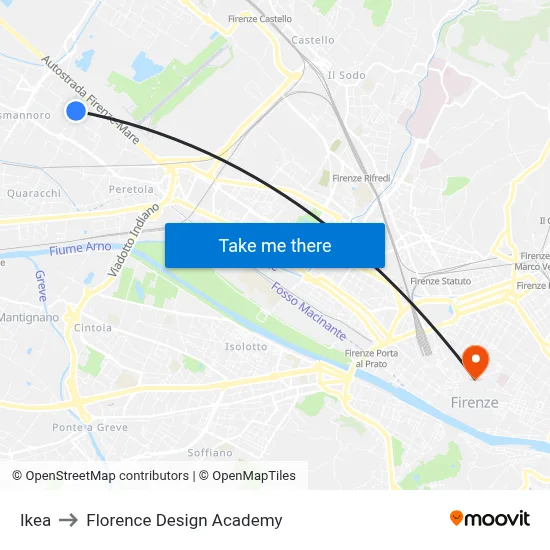 IKEA to Florence Design Academy map
