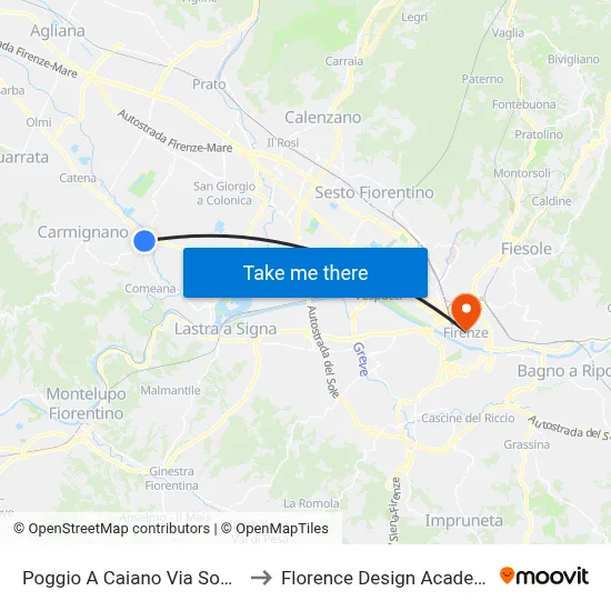 Poggio a Caiano Soffici Street to Florence Design Academy map