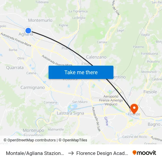 Montale/Agliana Railway Station to Florence Design Academy map