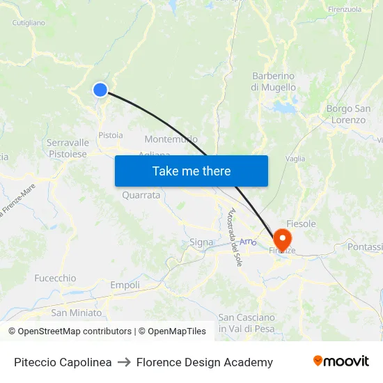 Piteccio Terminus to Florence Design Academy map