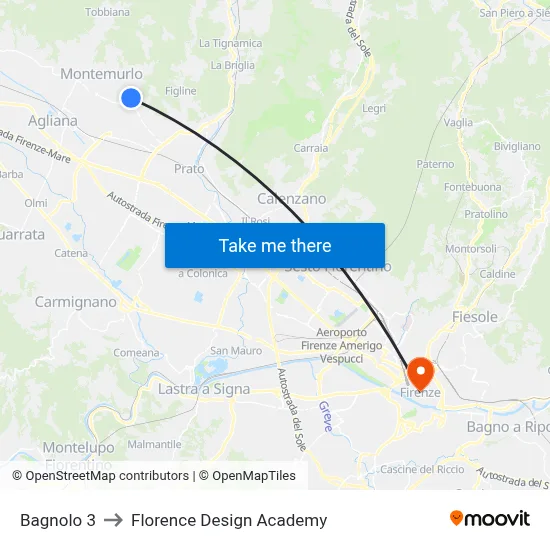 Bagnolo 3 to Florence Design Academy map