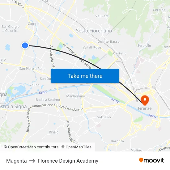 Magenta to Florence Design Academy map
