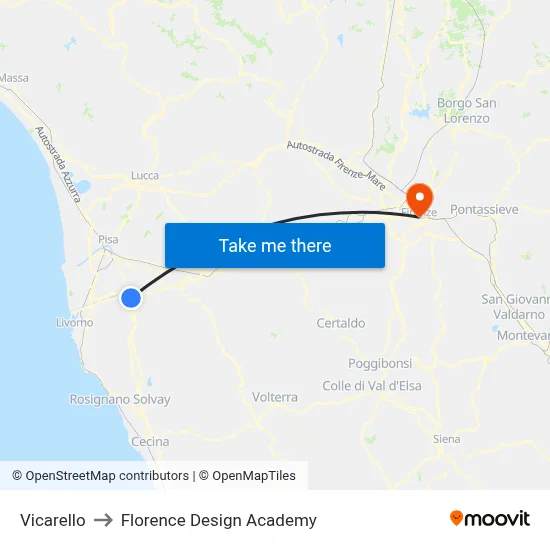 Vicarello to Florence Design Academy map