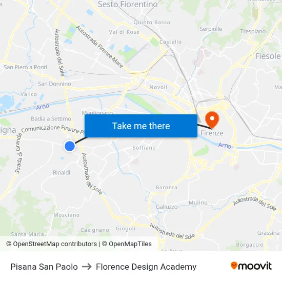 Pisana San Paolo to Florence Design Academy map