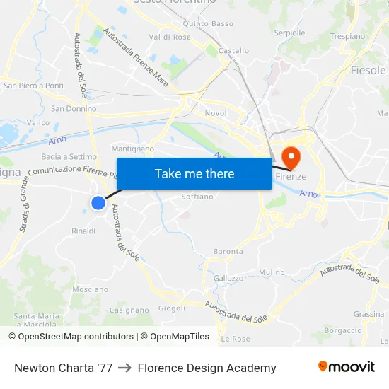 Newton Charta '77 to Florence Design Academy map