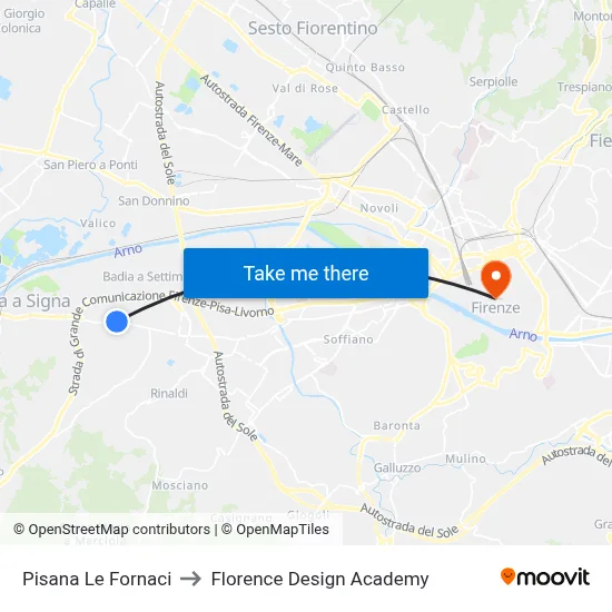 Pisana Le Fornaci to Florence Design Academy map