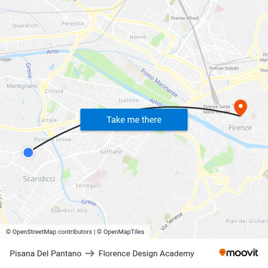 Pisana Del Pantano to Florence Design Academy map