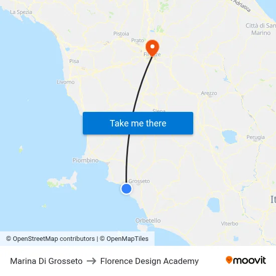 Marina Di Grosseto to Florence Design Academy map