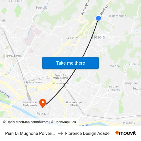 Pian Di Mugnone Powder Magazine to Florence Design Academy map