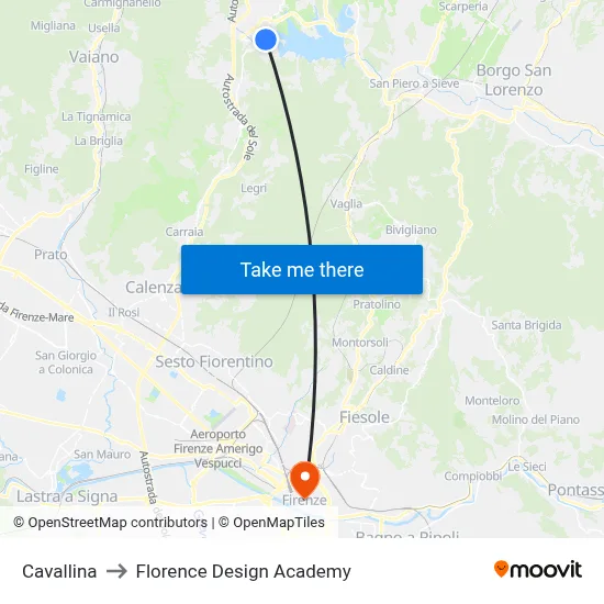 Cavallina to Florence Design Academy map