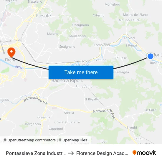 Pontassieve Industrial Zone to Florence Design Academy map