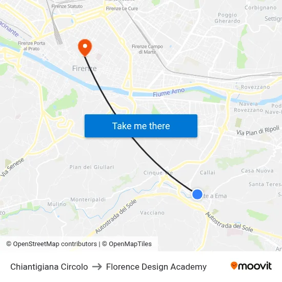 Chiantigiana Circle to Florence Design Academy map