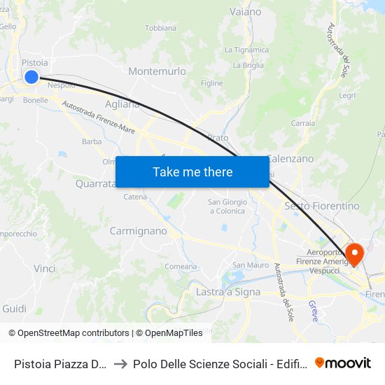 Pistoia Piazza Dante to Polo Delle Scienze Sociali - Edificio D6 map