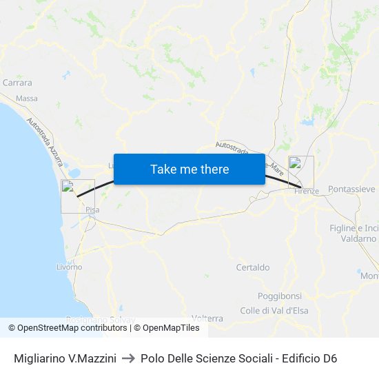 Migliarino V.Mazzini to Polo Delle Scienze Sociali - Edificio D6 map