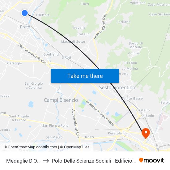 Medaglie D'Oro to Polo Delle Scienze Sociali - Edificio D6 map
