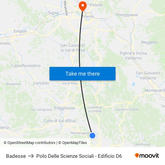 Badesse to Polo Delle Scienze Sociali - Edificio D6 map