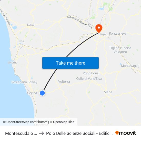 Montescudaio (A) to Polo Delle Scienze Sociali - Edificio D6 map