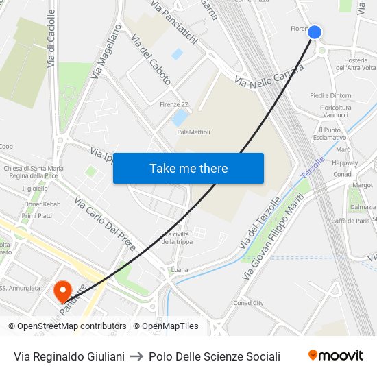 Via Reginaldo Giuliani to Polo Delle Scienze Sociali map