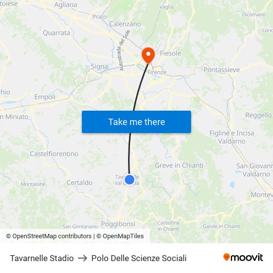 Tavarnelle Stadio to Polo Delle Scienze Sociali map