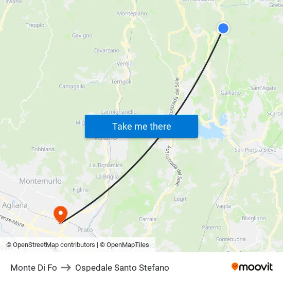 Monte Di Fo to Santo Stefano Hospital map