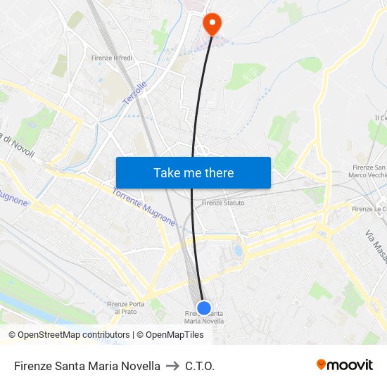 Firenze Santa Maria Novella to C.T.O. map