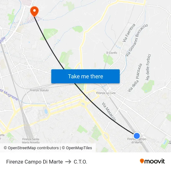 Firenze Campo Di Marte to C.T.O. map