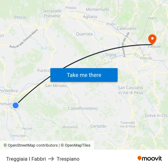 Treggiaia I Fabbri to Trespiano map
