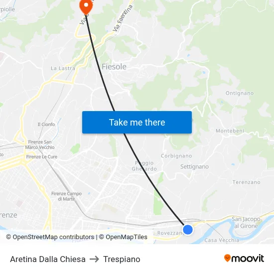 Aretina Dalla Chiesa to Trespiano map