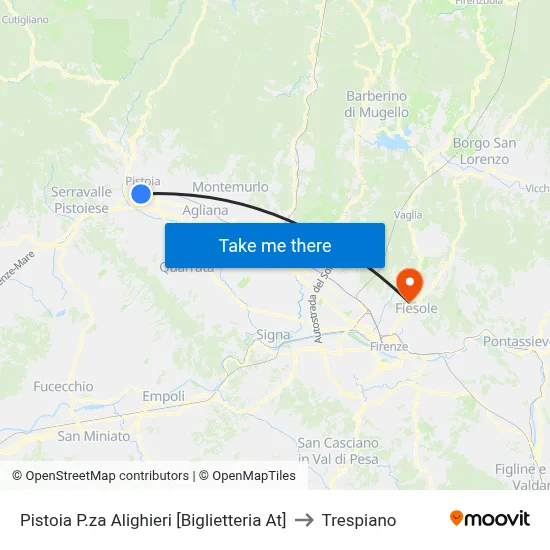 Pistoia Alighieri Square [AT Ticket Office] to Trespiano map