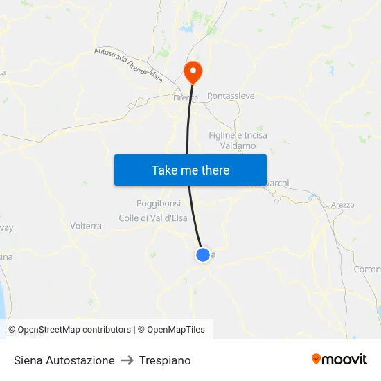 Siena Bus Station to Trespiano map