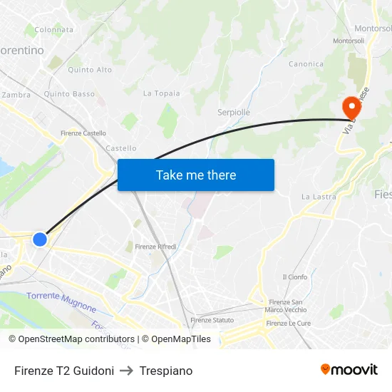 Firenze T2 Guidoni to Trespiano map