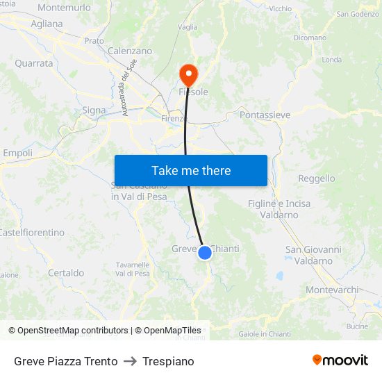 Greve Piazza Trento to Trespiano map