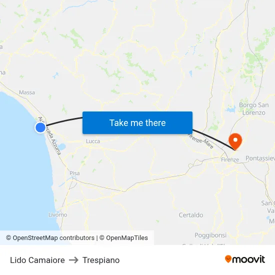Lido Camaiore to Trespiano map