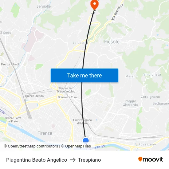 Piagentina Beato Angelico to Trespiano map