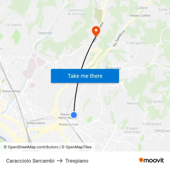 Caracciolo Sercambi to Trespiano map