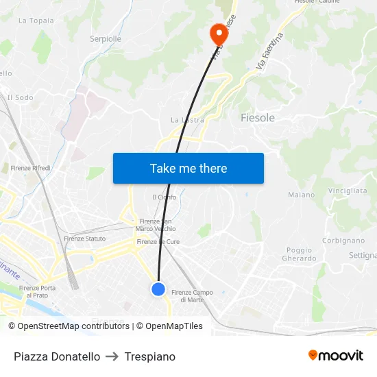 Donatello Square to Trespiano map
