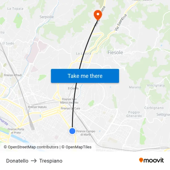 Donatello to Trespiano map