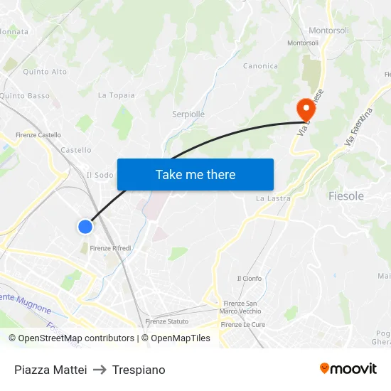 Piazza Mattei to Trespiano map