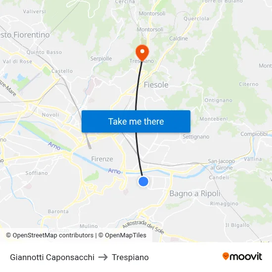 Giannotti Caponsacchi to Trespiano map