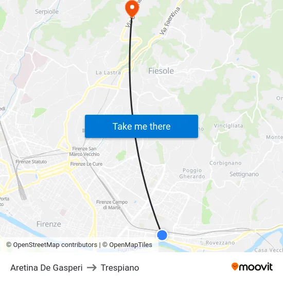 Aretina De Gasperi to Trespiano map