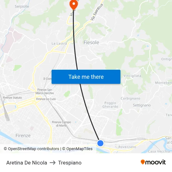 Aretina De Nicola to Trespiano map
