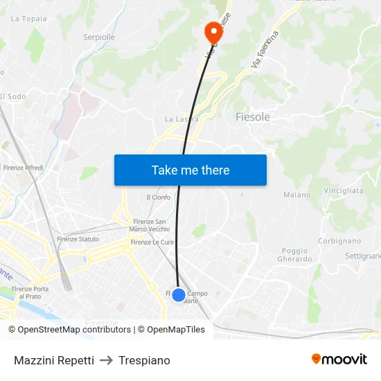 Mazzini Repetti to Trespiano map