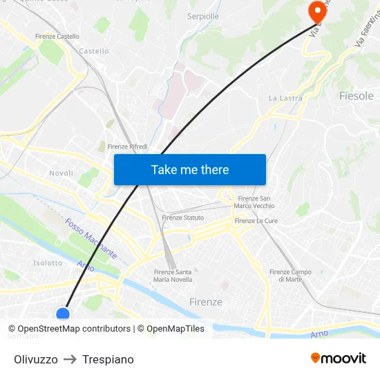 Olivuzzo to Trespiano map