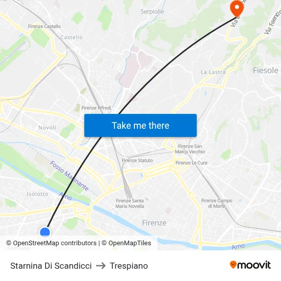 Starnina of Scandicci to Trespiano map