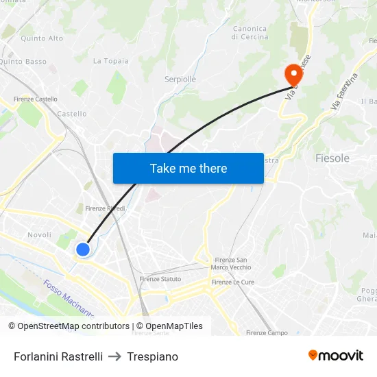 Forlanini Rastrelli to Trespiano map