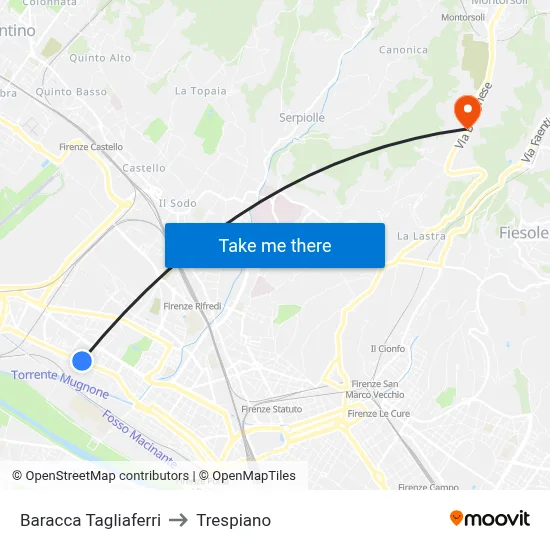 Baracca Tagliaferri to Trespiano map