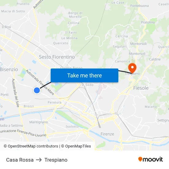 Casa Rossa to Trespiano map