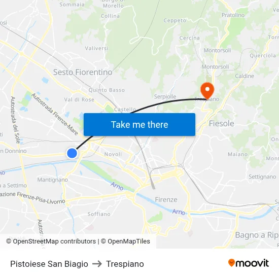 Pistoiese San Biagio to Trespiano map